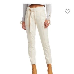 Jonathan Simkhai Cream Henley Tie-Waist seamed Ankle Pants 27
